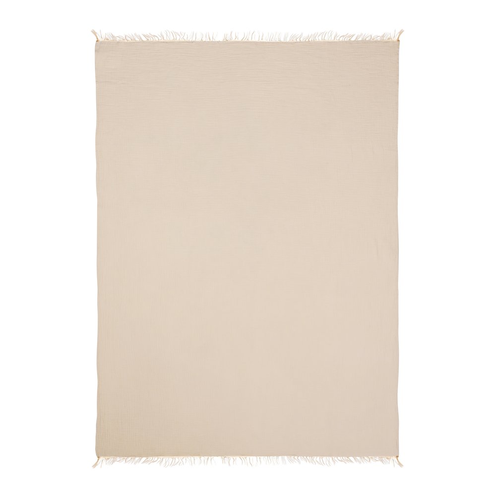 Sandy Farmhouse Solid Turkish Crinkled Cotton Throw Blanket with Fringe. Picture 1