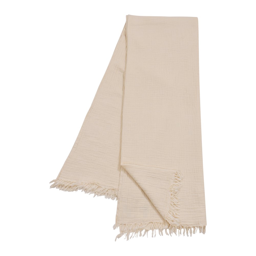 Sandy Farmhouse Solid Turkish Crinkled Cotton Throw Blanket with Fringe. Picture 6