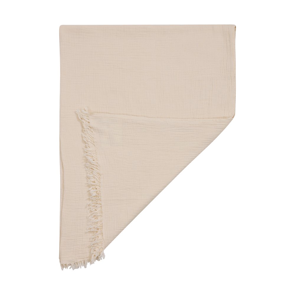 Sandy Farmhouse Solid Turkish Crinkled Cotton Throw Blanket with Fringe. Picture 3