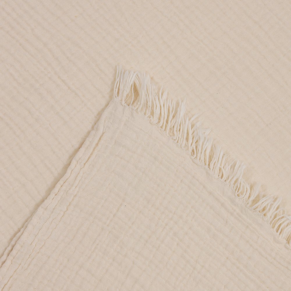 Sandy Farmhouse Solid Turkish Crinkled Cotton Throw Blanket with Fringe. Picture 4