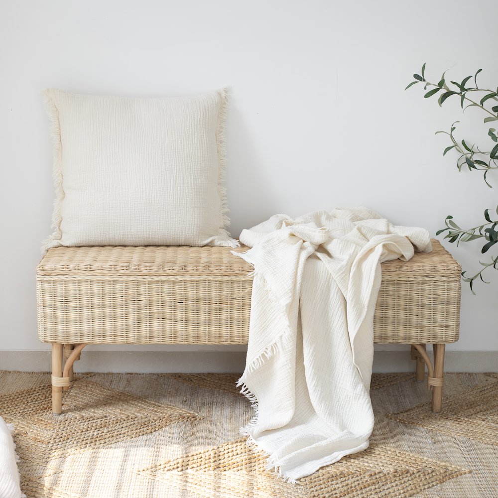 Sandy Farmhouse Solid Turkish Crinkled Cotton Throw Blanket with Fringe. Picture 2