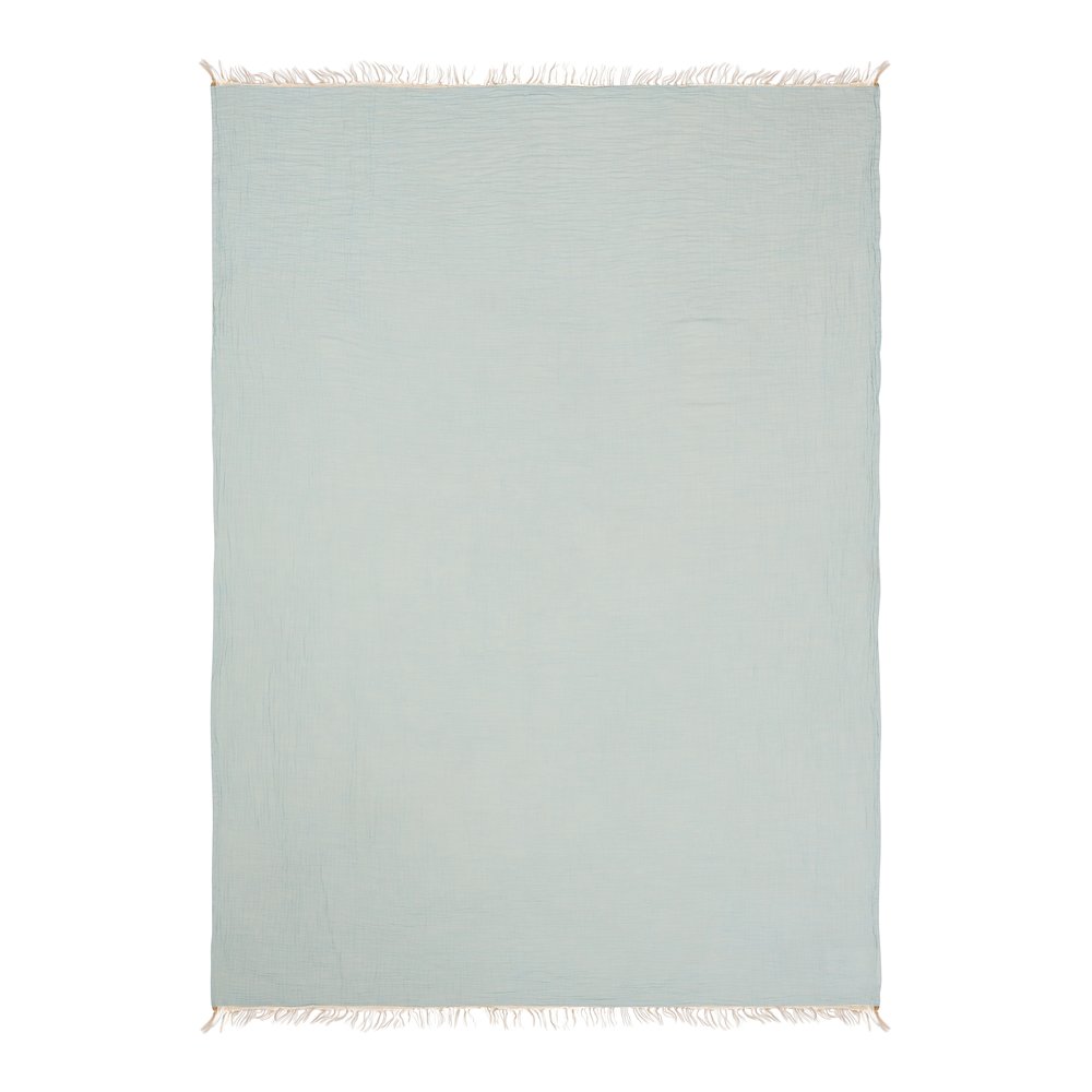Sandy Farmhouse Solid Turkish Crinkled Cotton Throw Blanket with Fringe. Picture 1