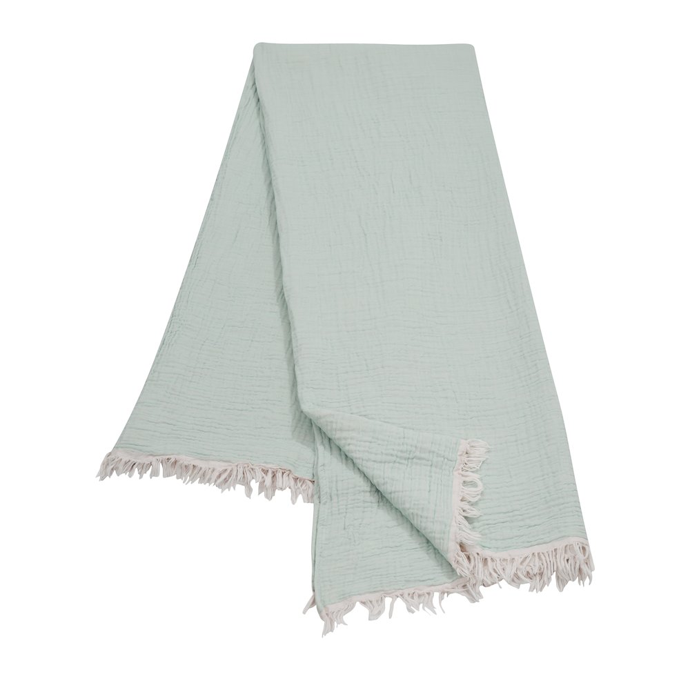 Sandy Farmhouse Solid Turkish Crinkled Cotton Throw Blanket with Fringe. Picture 6