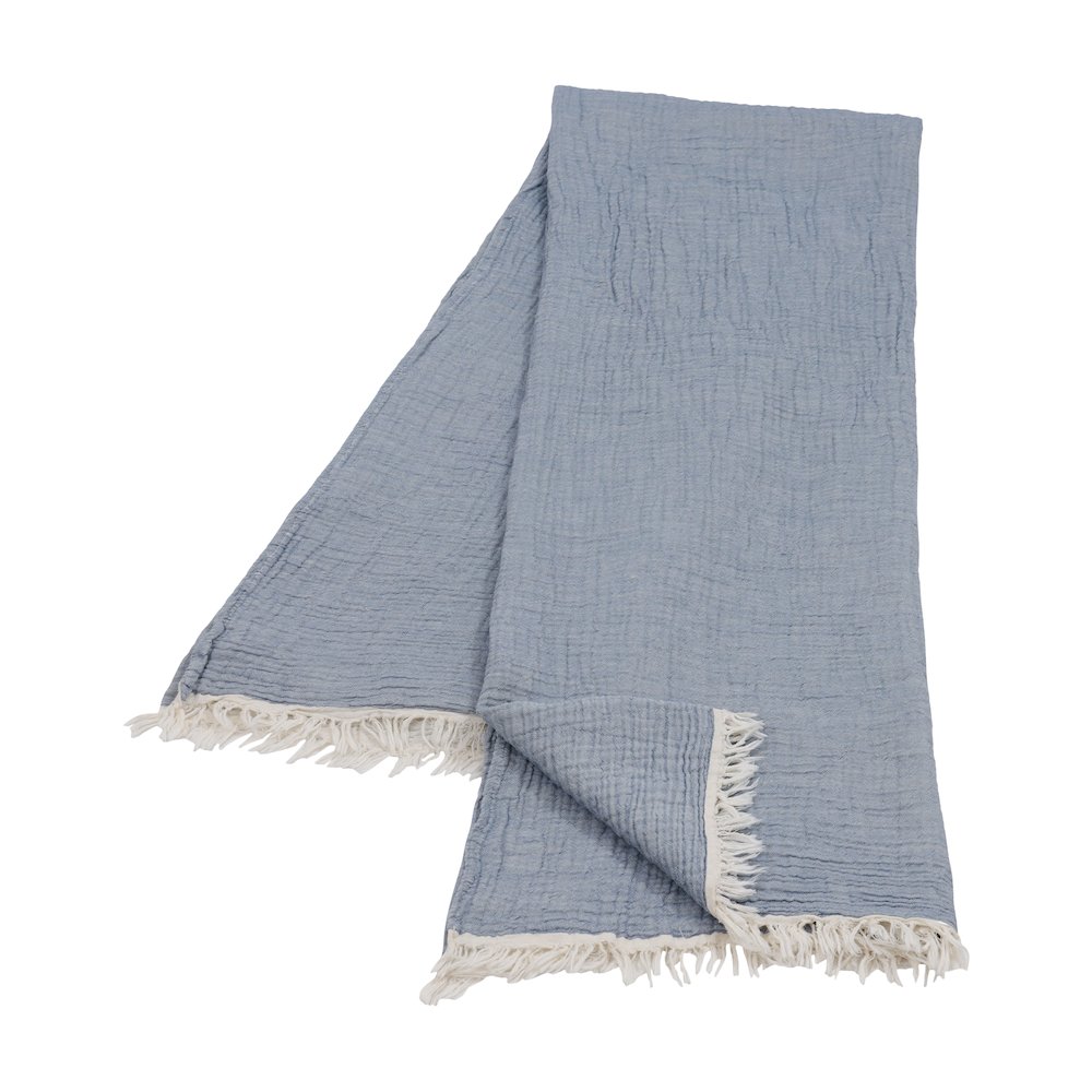 Sandy Farmhouse Solid Turkish Crinkled Cotton Throw Blanket with Fringe. Picture 6