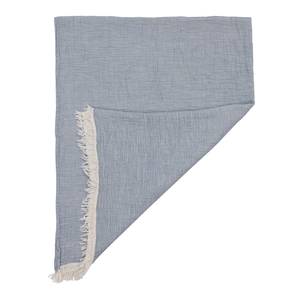 Sandy Farmhouse Solid Turkish Crinkled Cotton Throw Blanket with Fringe. Picture 3