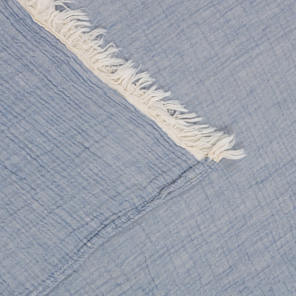 Sandy Farmhouse Solid Turkish Crinkled Cotton Throw Blanket with Fringe. Picture 4