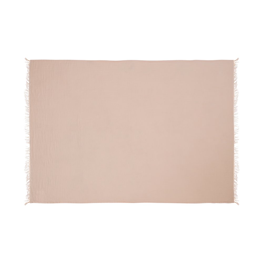 Sandy Farmhouse Solid Turkish Crinkled Cotton Throw Blanket with Fringe. Picture 1
