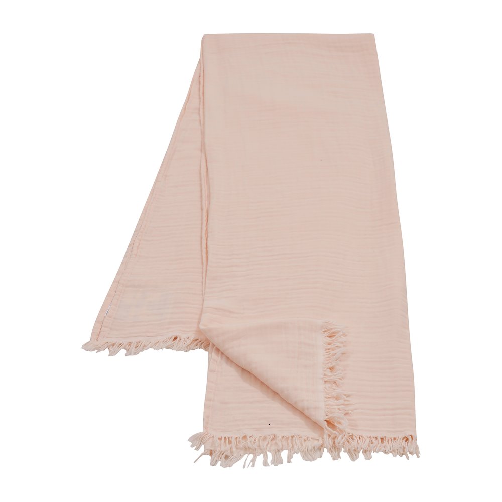 Sandy Farmhouse Solid Turkish Crinkled Cotton Throw Blanket with Fringe. Picture 6