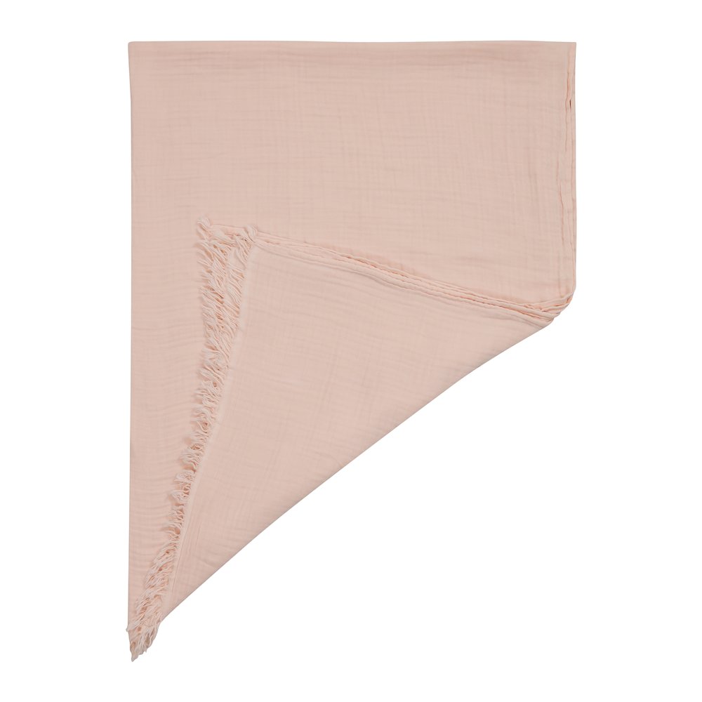 Sandy Farmhouse Solid Turkish Crinkled Cotton Throw Blanket with Fringe. Picture 3