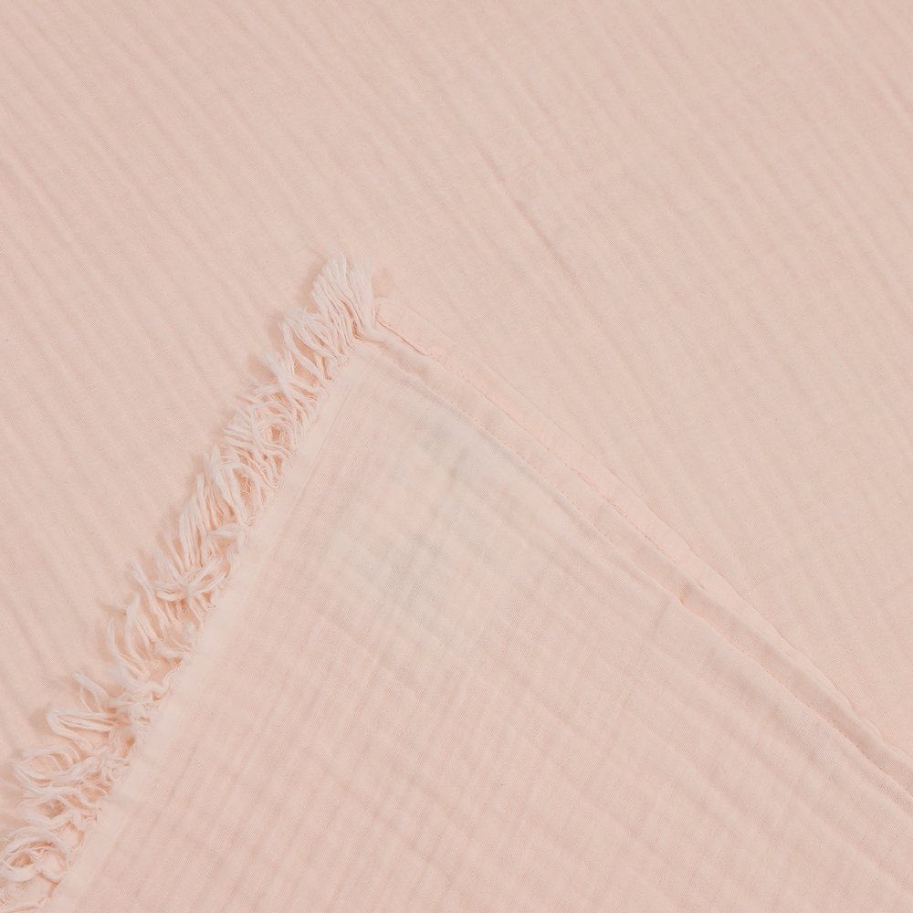 Sandy Farmhouse Solid Turkish Crinkled Cotton Throw Blanket with Fringe. Picture 4