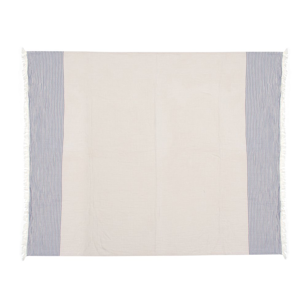 Blue/Ivory Farmhouse Striped Cotton Throw Blanket. Picture 1