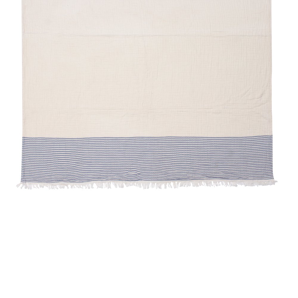 Blue/Ivory Farmhouse Striped Cotton Throw Blanket. Picture 3