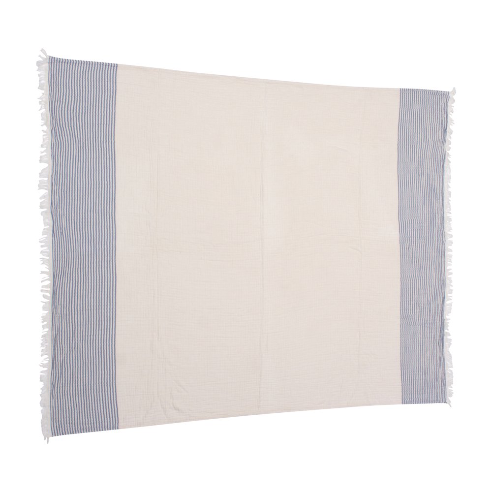 Blue/Ivory Farmhouse Striped Cotton Throw Blanket. Picture 9