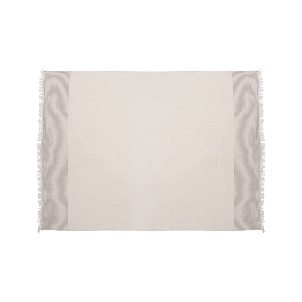 Beige/Ivory Farmhouse Striped Cotton Throw Blanket. Picture 1