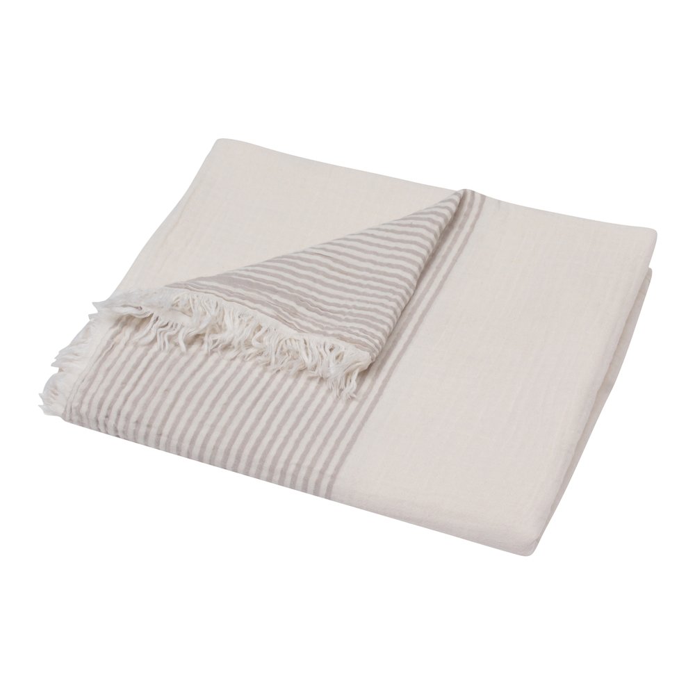 Beige/Ivory Farmhouse Striped Cotton Throw Blanket. Picture 6