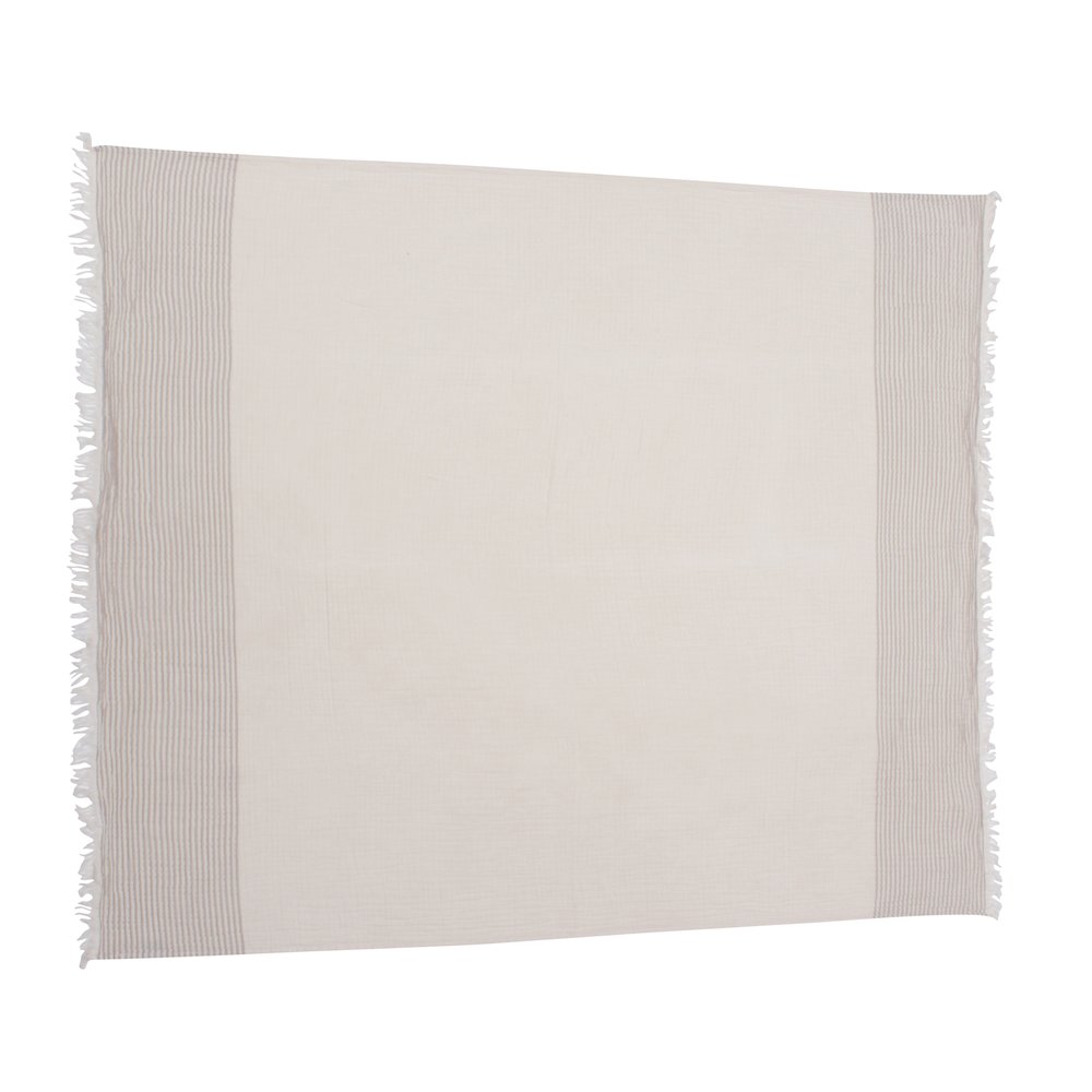 Beige/Ivory Farmhouse Striped Cotton Throw Blanket. Picture 9