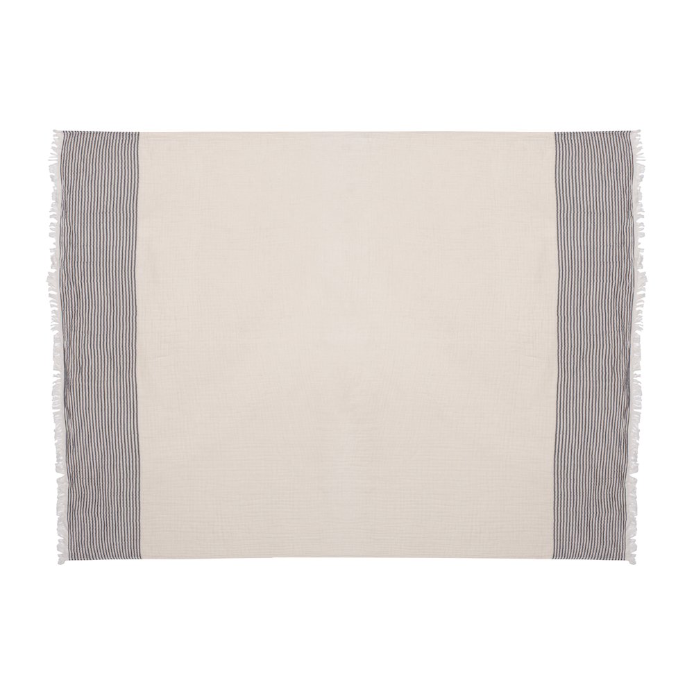 Gray/Ivory Farmhouse Striped Cotton Throw Blanket. Picture 1