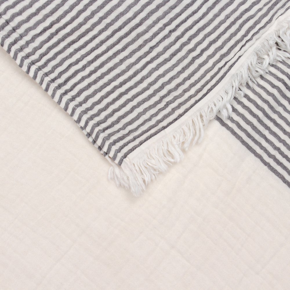 Gray/Ivory Farmhouse Striped Cotton Throw Blanket. Picture 5