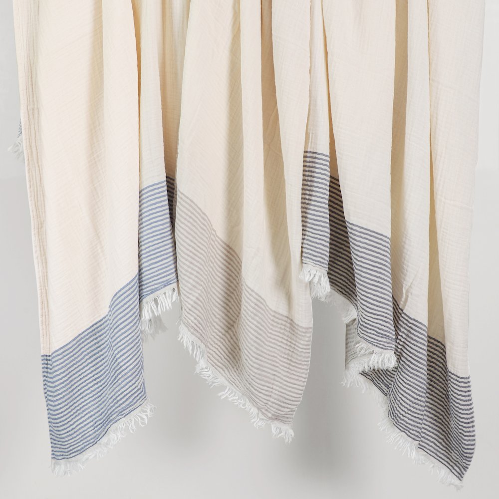 Gray/Ivory Farmhouse Striped Cotton Throw Blanket. Picture 7