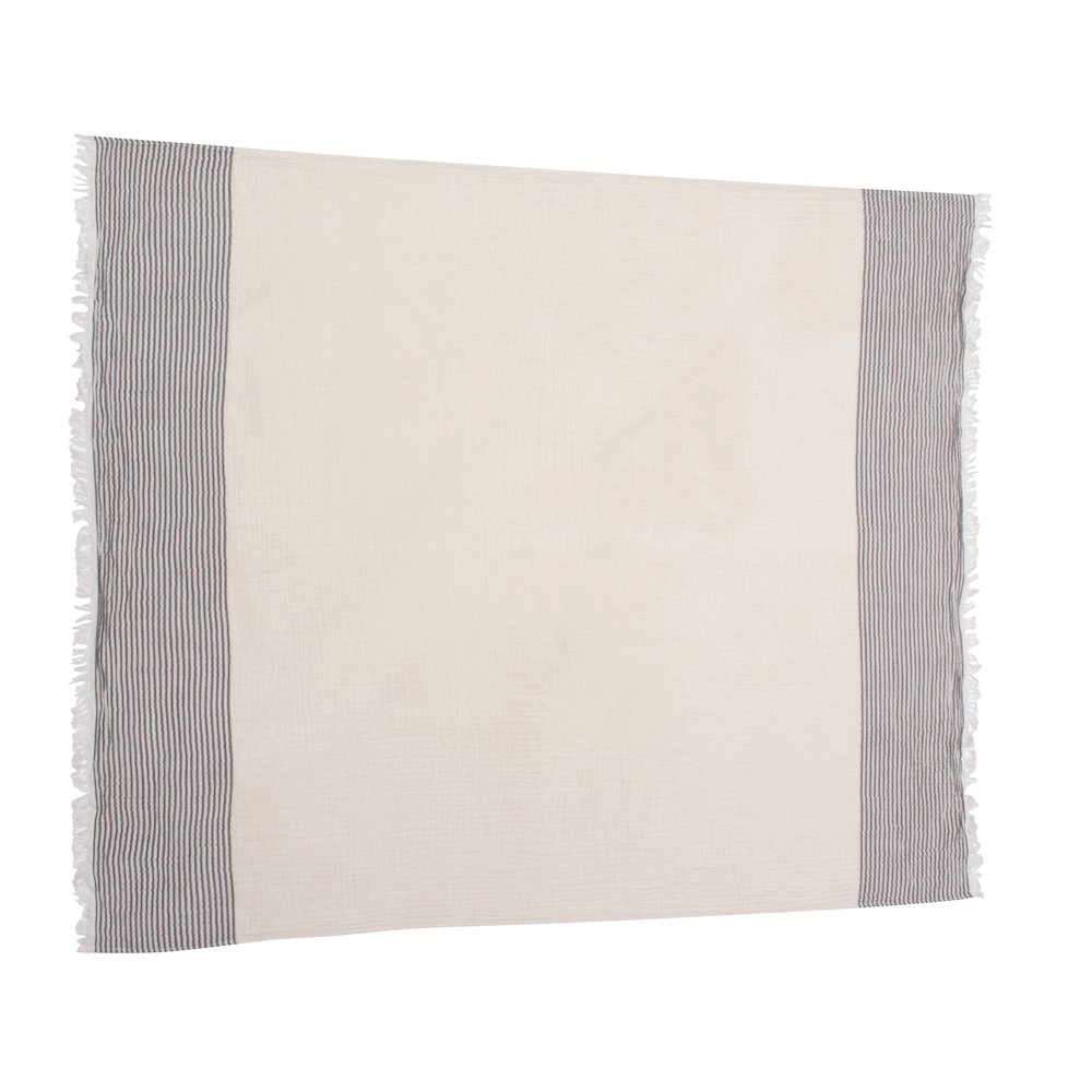Gray/Ivory Farmhouse Striped Cotton Throw Blanket. Picture 8