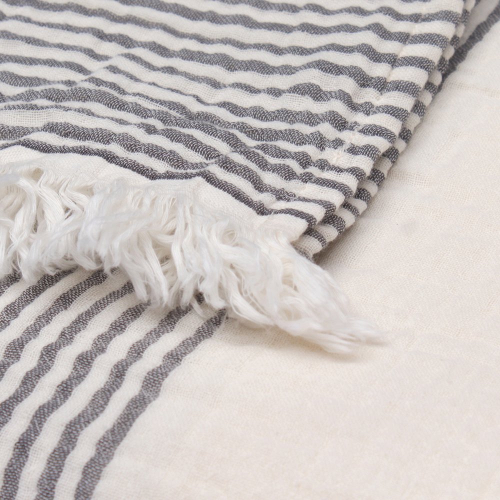 Gray/Ivory Farmhouse Striped Cotton Throw Blanket. Picture 9