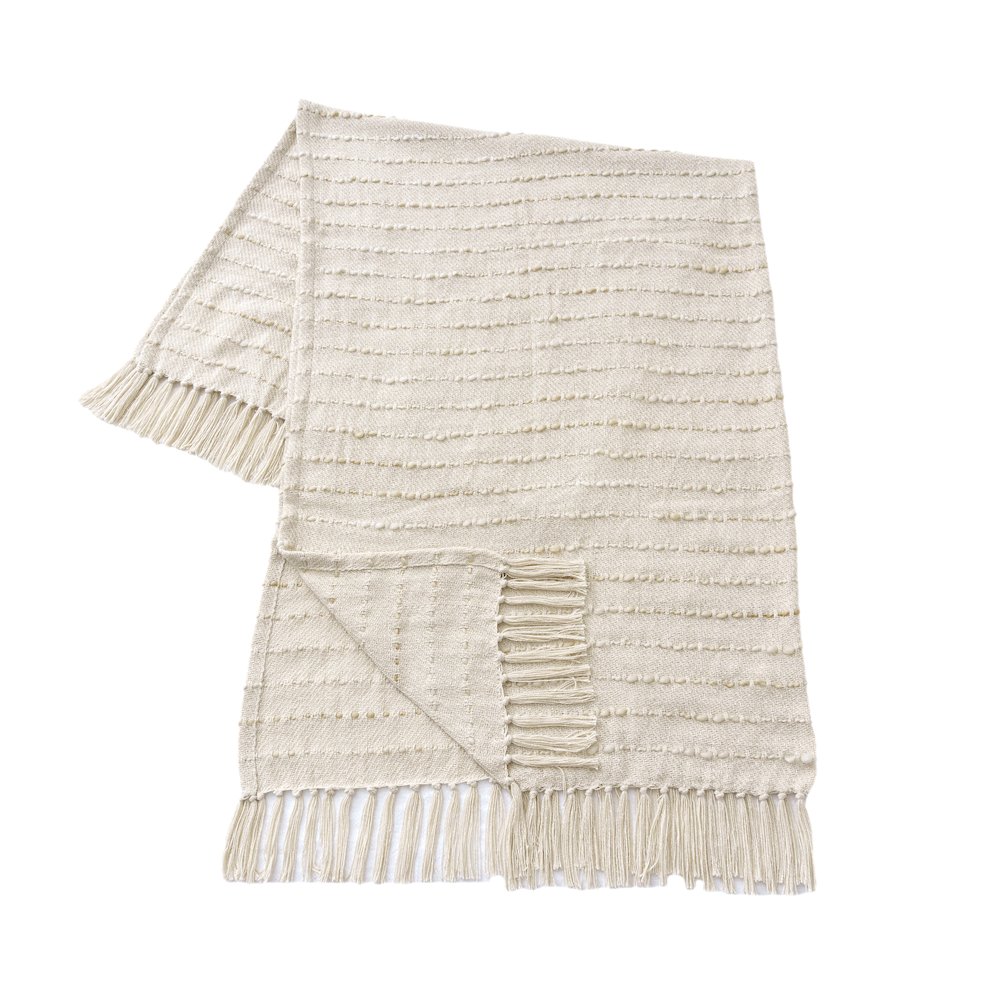 White/ Beige Striped Ombre Farmhouse Flatweave Throw Blanket. Picture 3