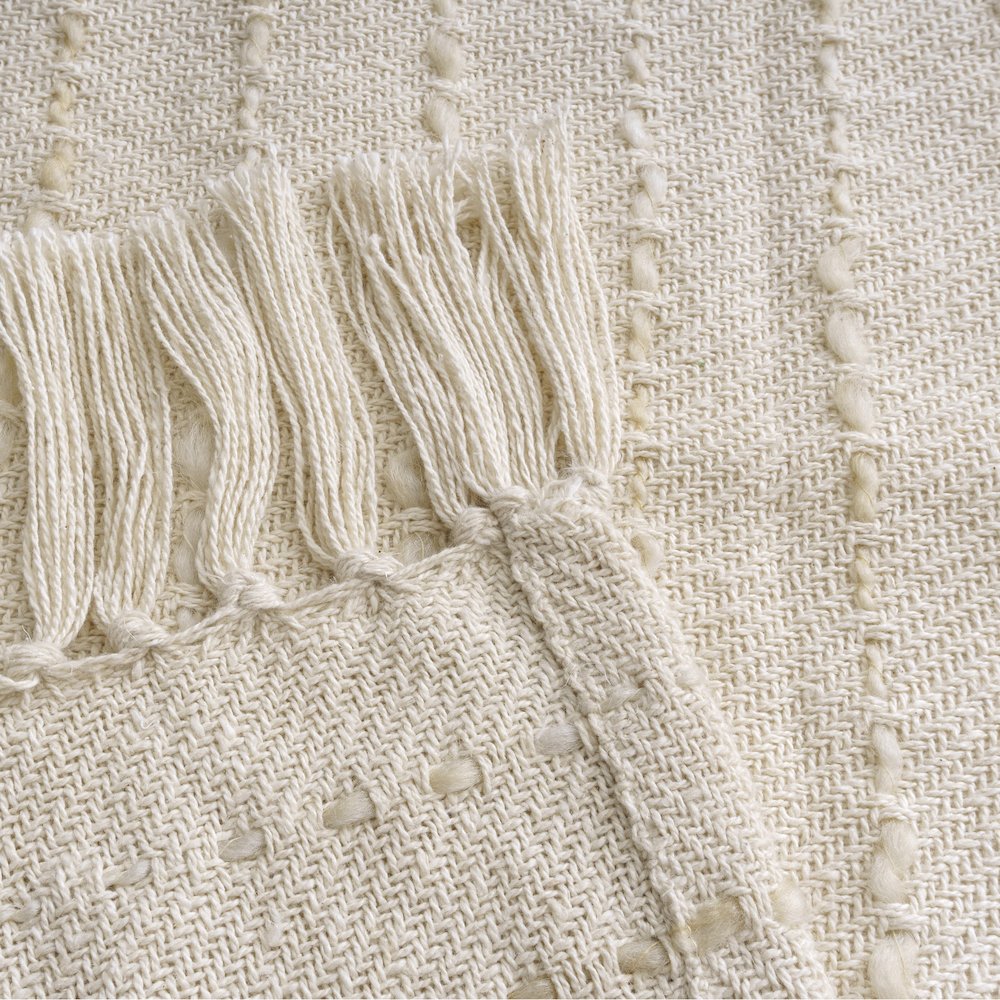 White/ Beige Striped Ombre Farmhouse Flatweave Throw Blanket. Picture 5
