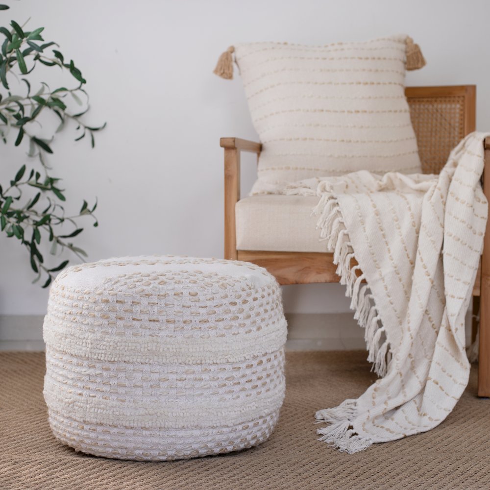 White/ Beige Striped Ombre Farmhouse Flatweave Throw Blanket. Picture 7