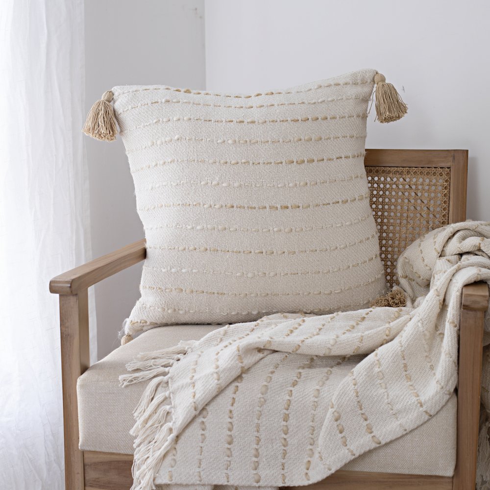 White/ Beige Striped Ombre Farmhouse Flatweave Throw Blanket. Picture 8