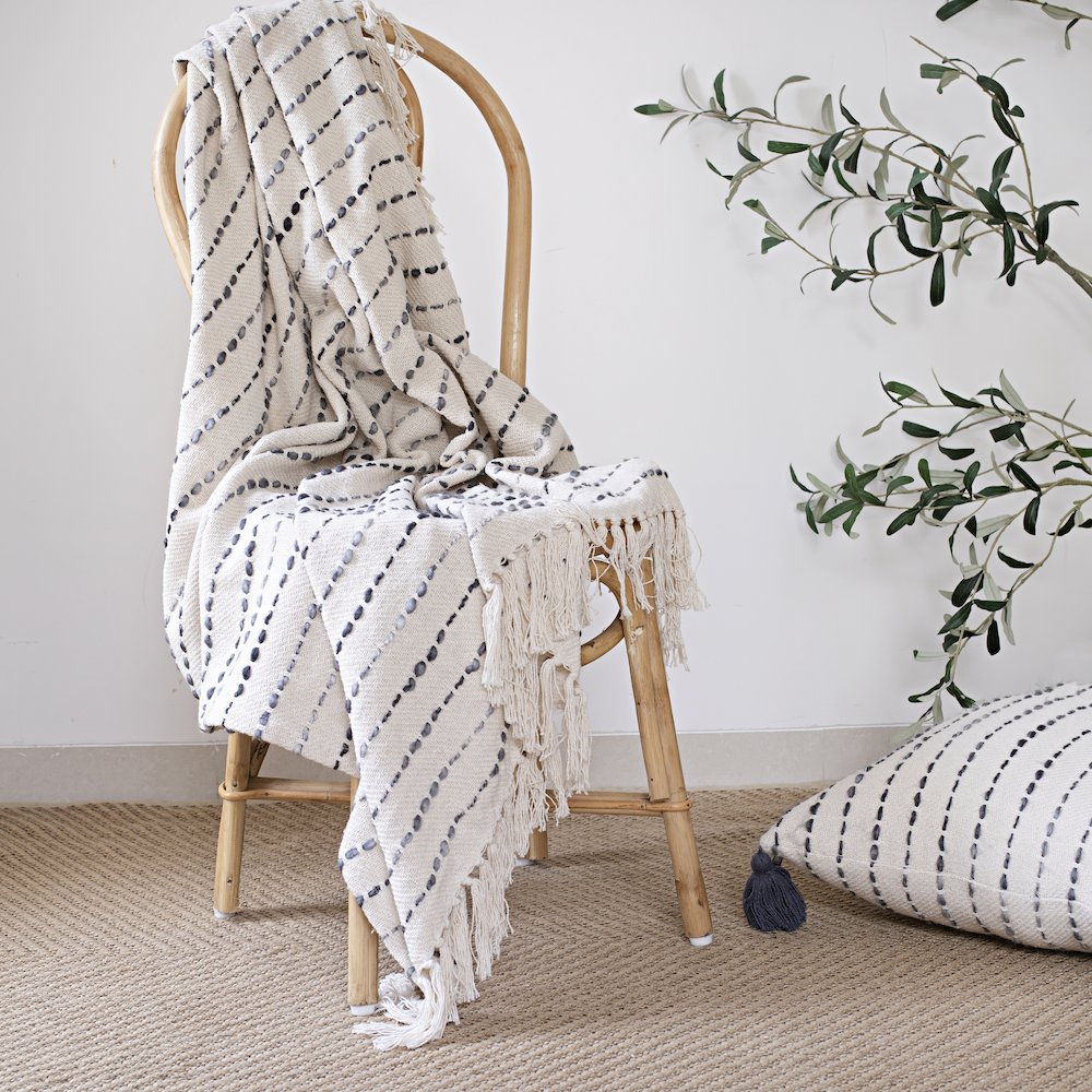White/ Navy Striped Ombre Nautical Flatweave Throw Blanket. Picture 2