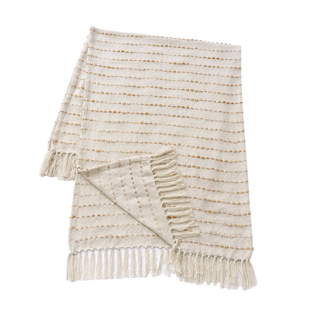 White/ Abobe Striped Ombre Farmhouse Flatweave Throw Blanket. Picture 3