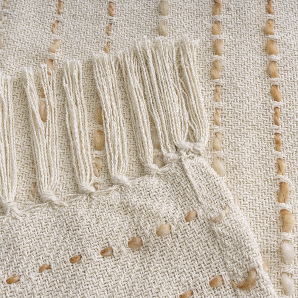 White/ Abobe Striped Ombre Farmhouse Flatweave Throw Blanket. Picture 5