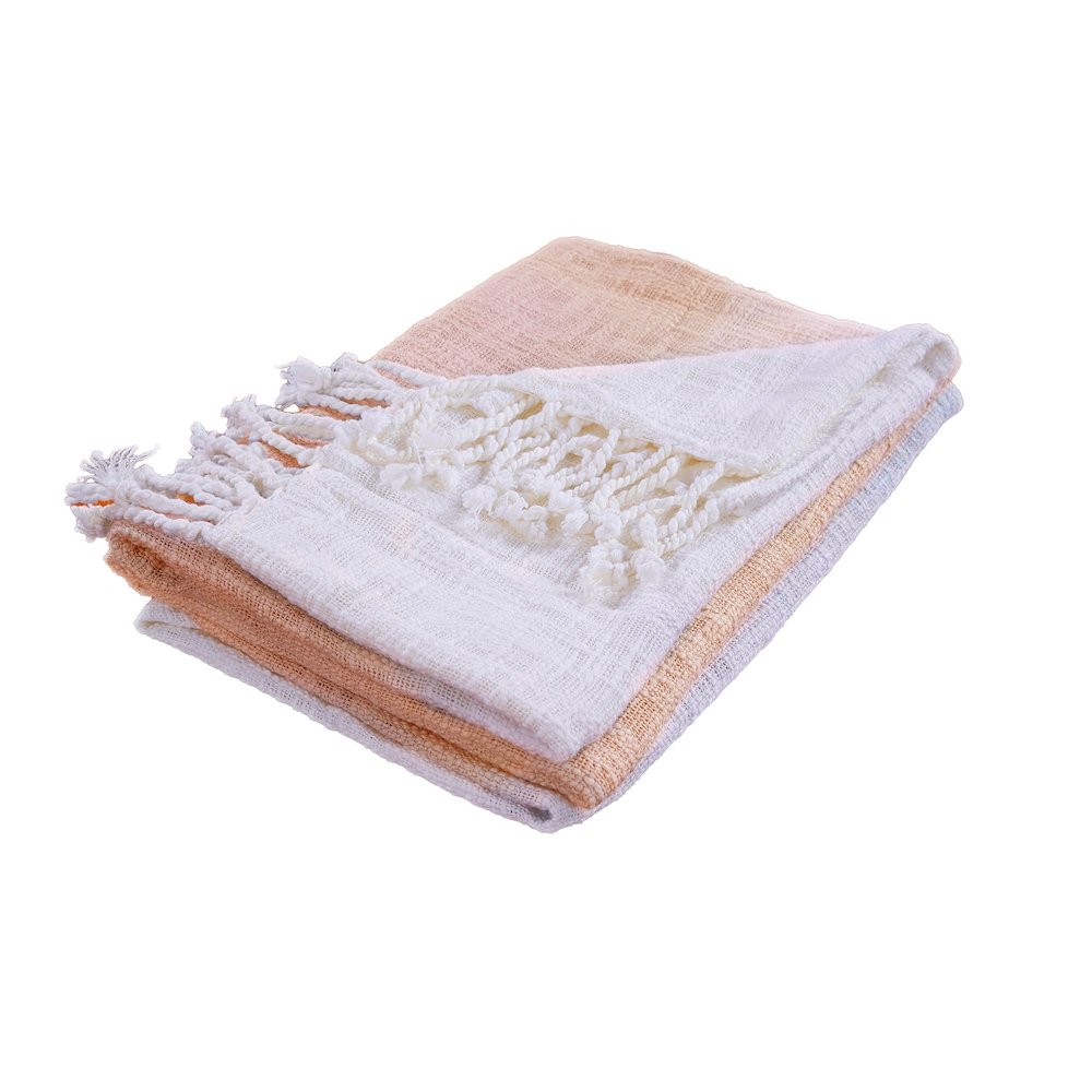 Orange/White Ombre Hand-Woven All-Natural Cotton Throw Blanket. Picture 3