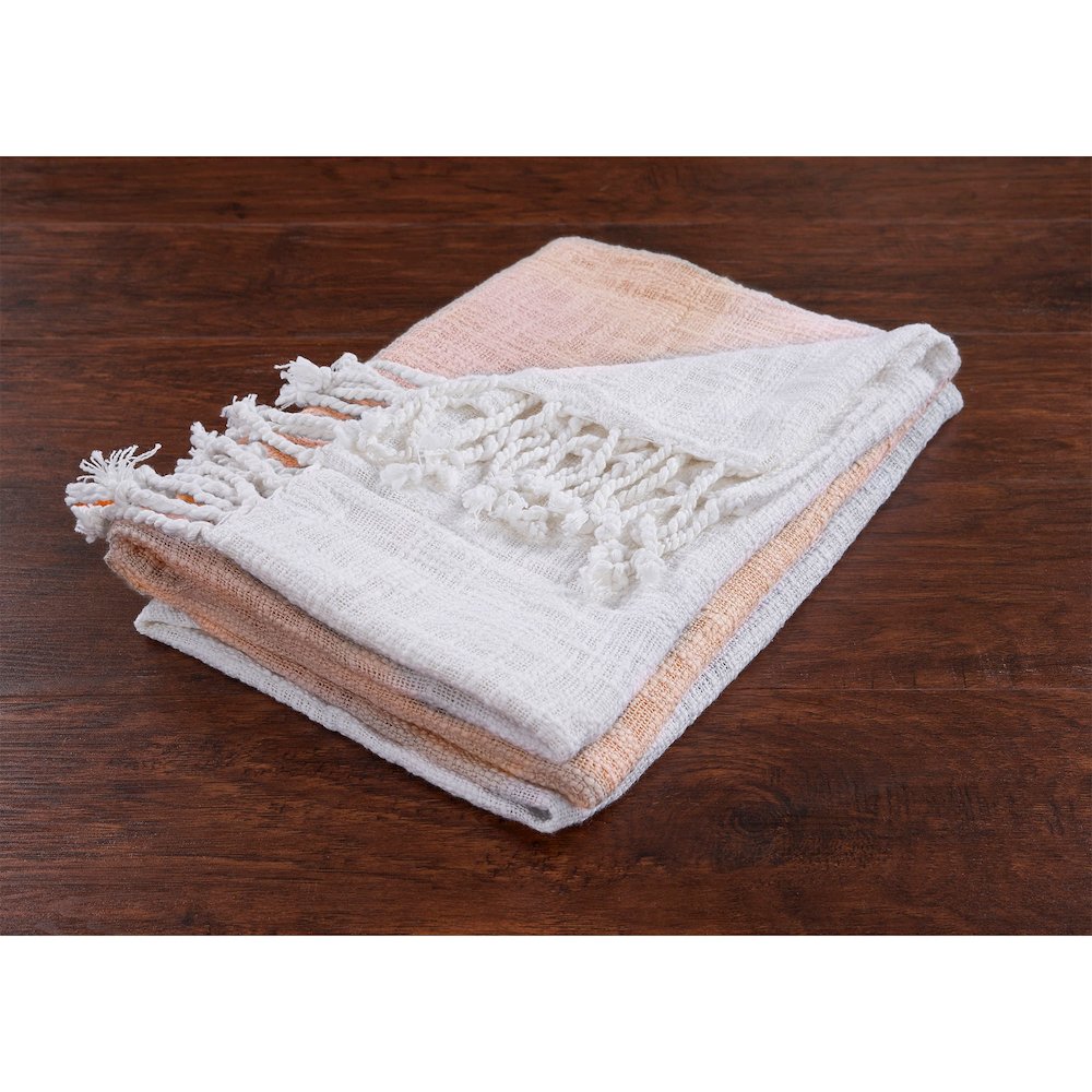 Orange/White Ombre Hand-Woven All-Natural Cotton Throw Blanket. Picture 6