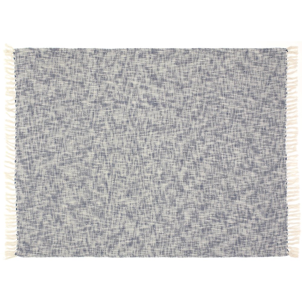 Blue/White Distressed Hand-Woven All-Natural Cotton Throw Blanket. Picture 2