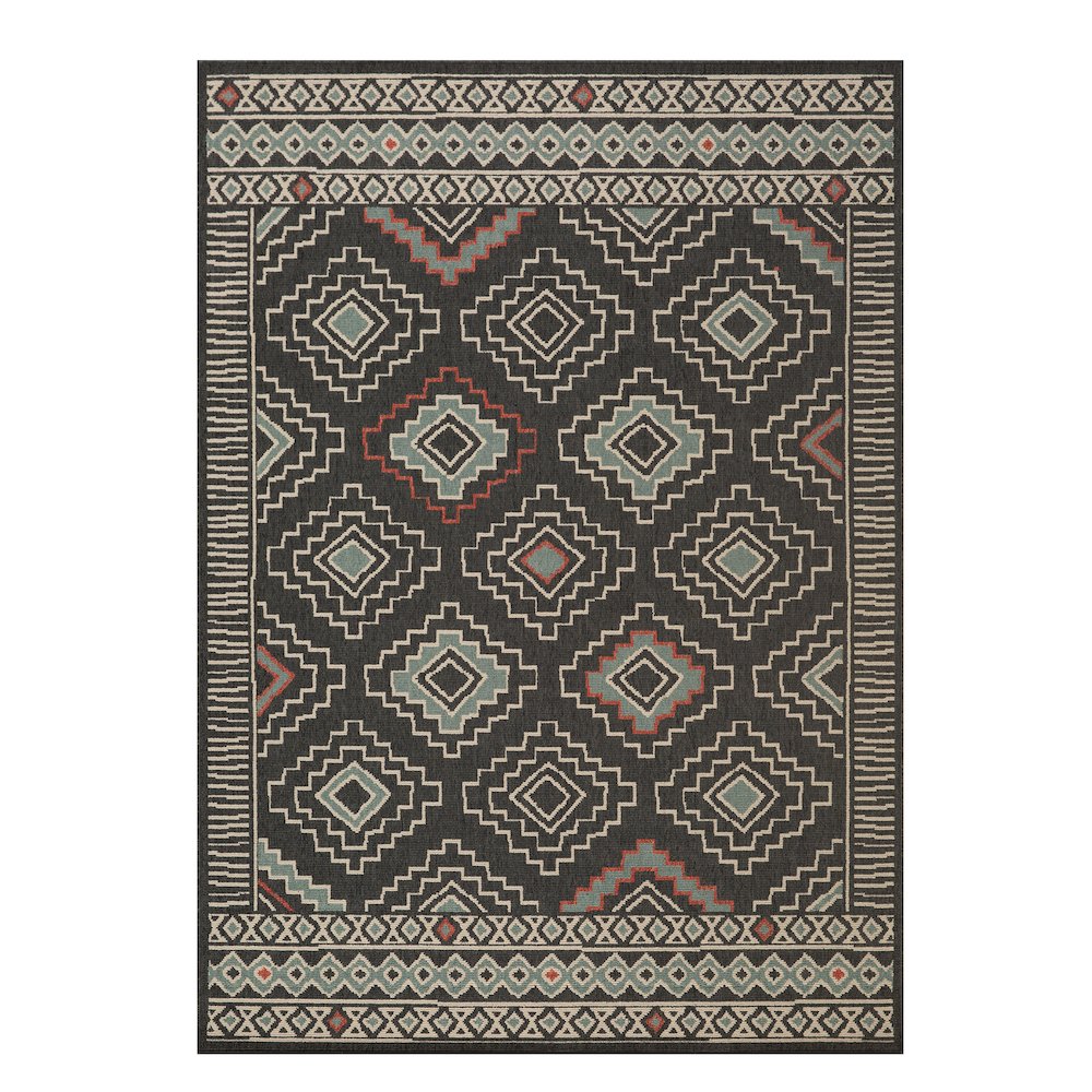 Black/Ivory Southwestern Tribal Polypropylene Indoor/Outdoor Area Rug. Picture 1