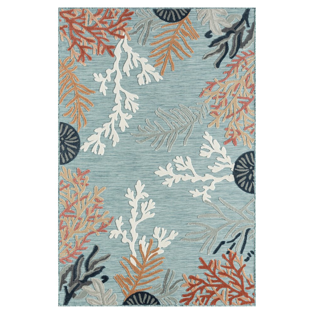 Coral Reef Hi-Low Coastal Blue Indoor Outdoor Area Rug. Picture 1