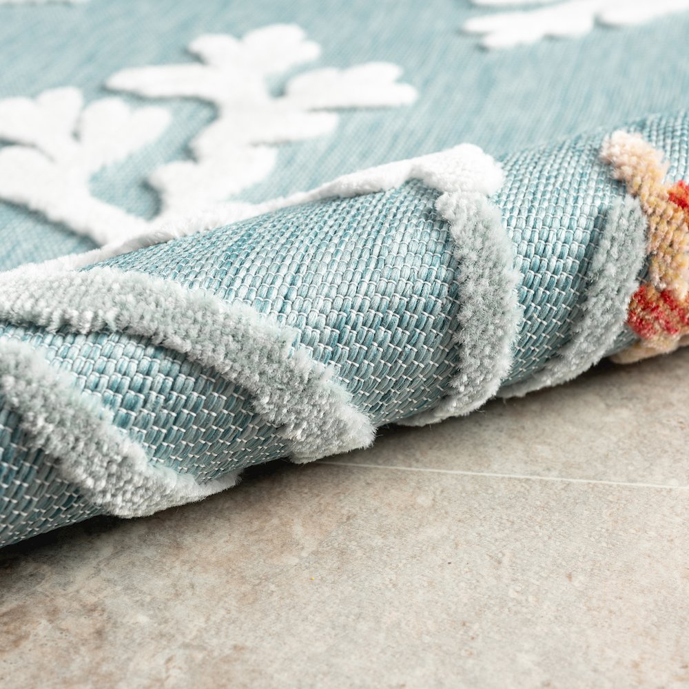 Coral Reef Hi-Low Coastal Blue Indoor Outdoor Area Rug. Picture 4