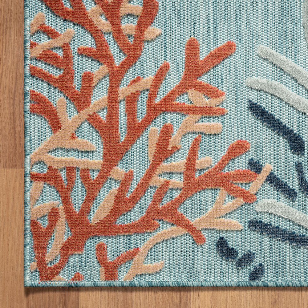 Coral Reef Hi-Low Coastal Blue Indoor Outdoor Area Rug. Picture 2