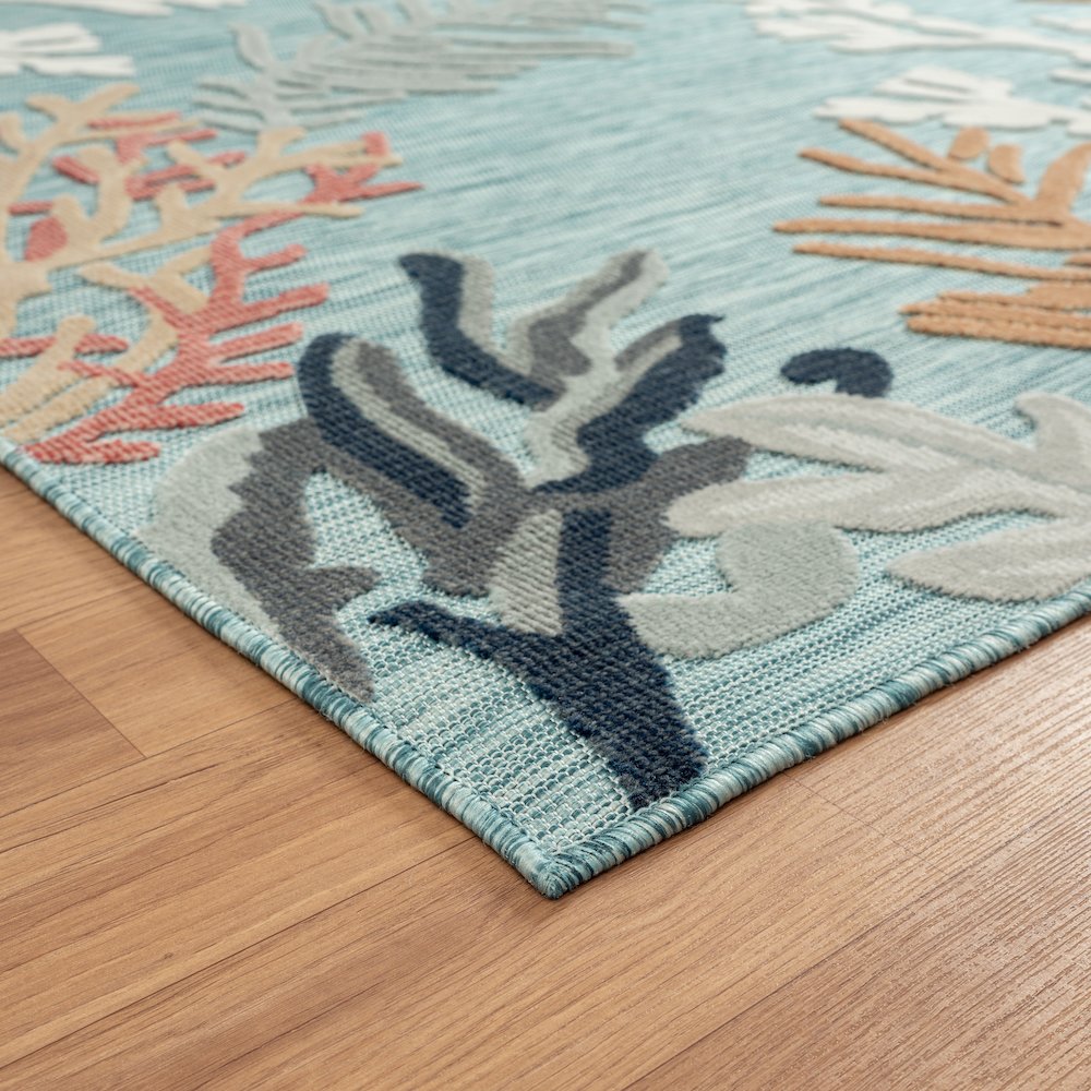 Coral Reef Hi-Low Coastal Blue Indoor Outdoor Area Rug. Picture 5