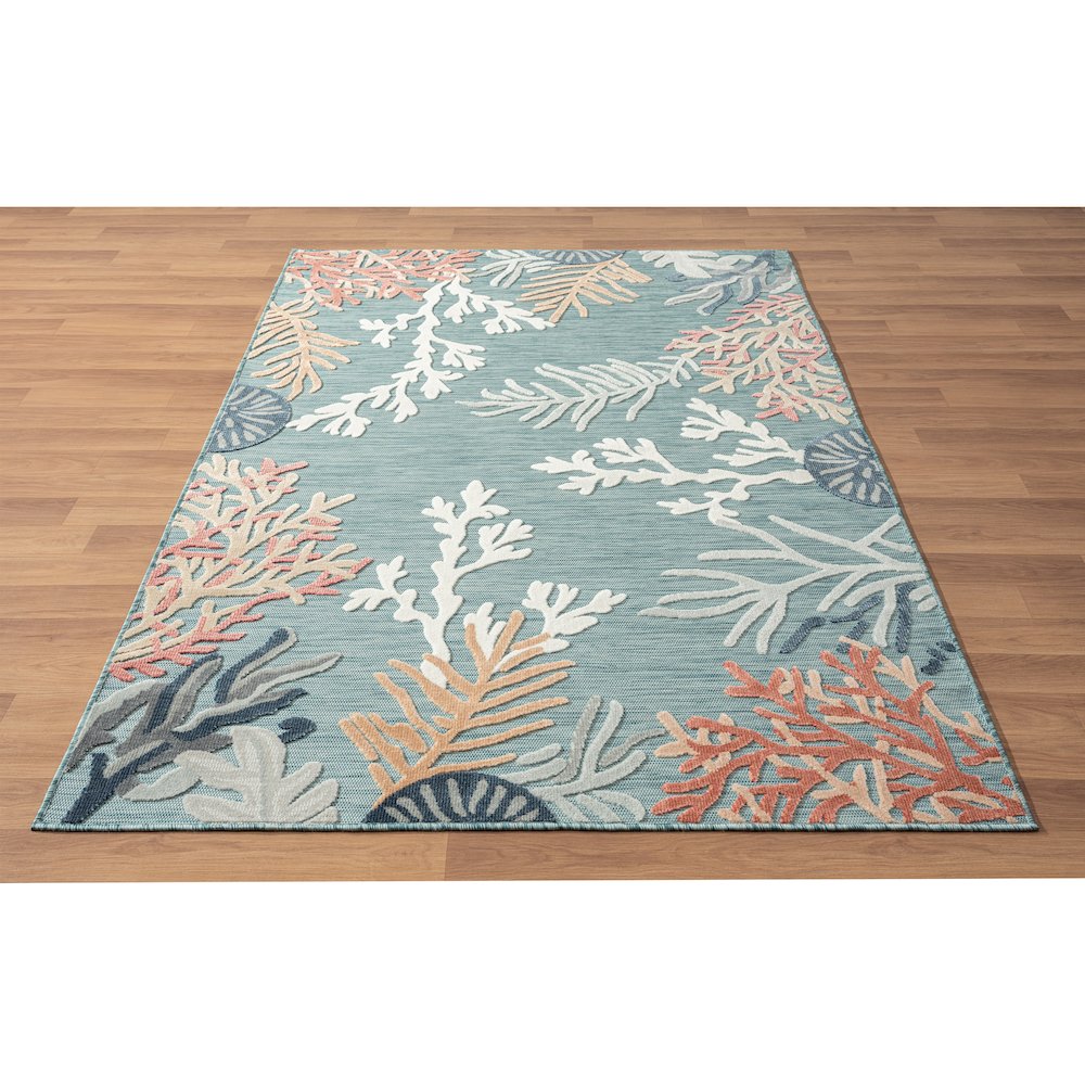 Coral Reef Hi-Low Coastal Blue Indoor Outdoor Area Rug. Picture 6