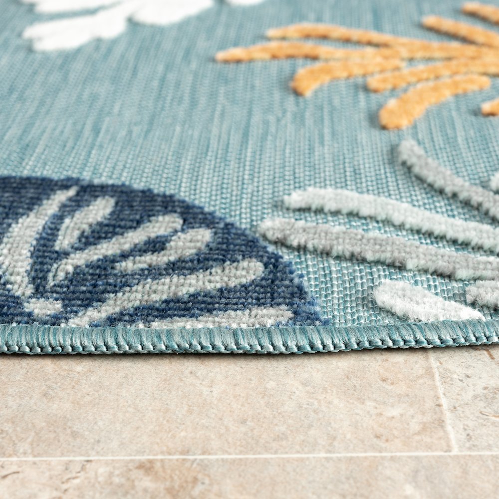 Coral Reef Hi-Low Coastal Blue Indoor Outdoor Area Rug. Picture 3