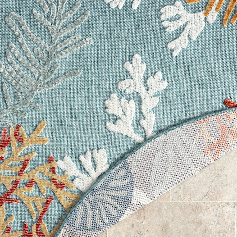 Coral Reef Hi-Low Coastal Blue Indoor Outdoor Area Rug. Picture 6