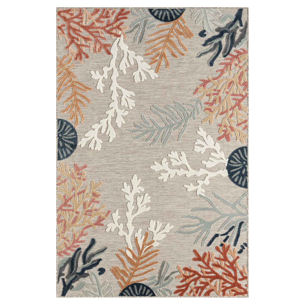 Coral Reef Hi-Low Coastal Gray Taupe Indoor Outdoor Area Rug. Picture 1