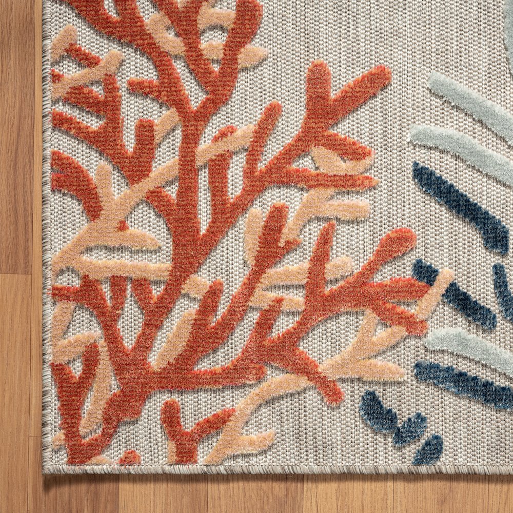 Coral Reef Hi-Low Coastal Gray Taupe Indoor Outdoor Area Rug. Picture 2
