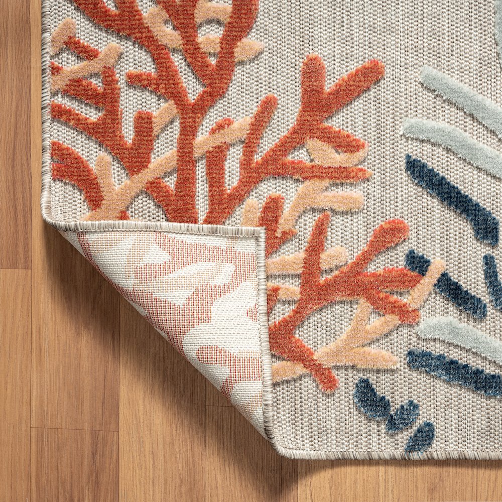 Coral Reef Hi-Low Coastal Gray Taupe Indoor Outdoor Area Rug. Picture 3