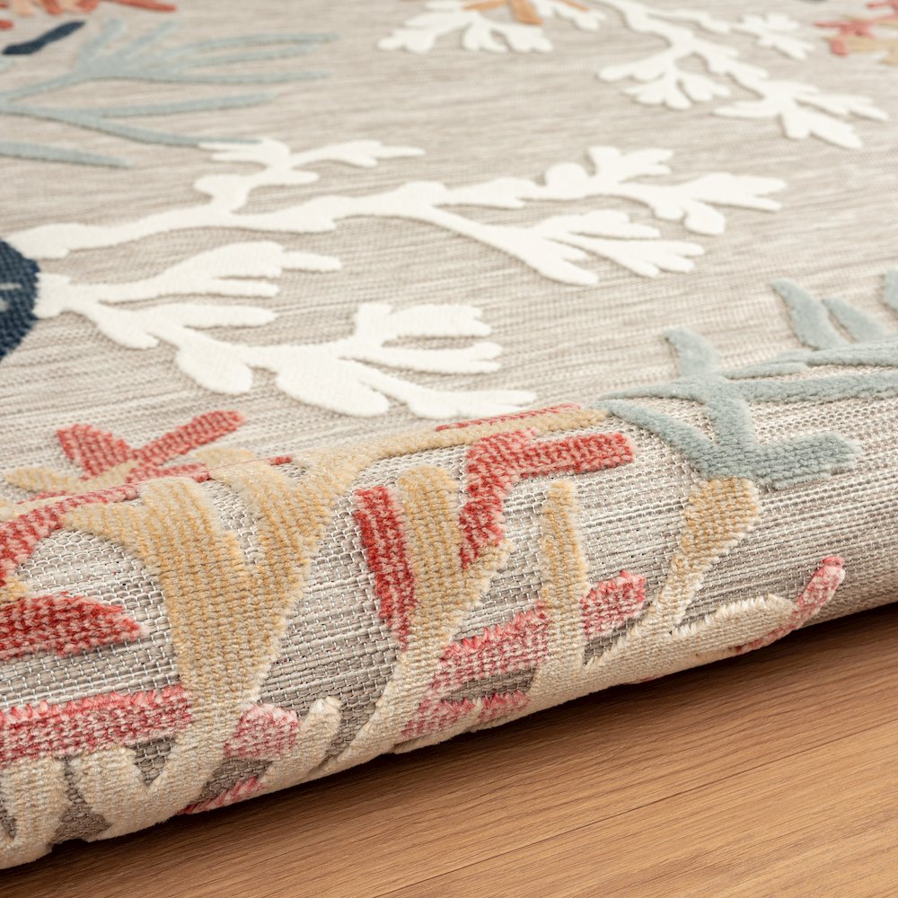 Coral Reef Hi-Low Coastal Gray Taupe Indoor Outdoor Area Rug. Picture 4