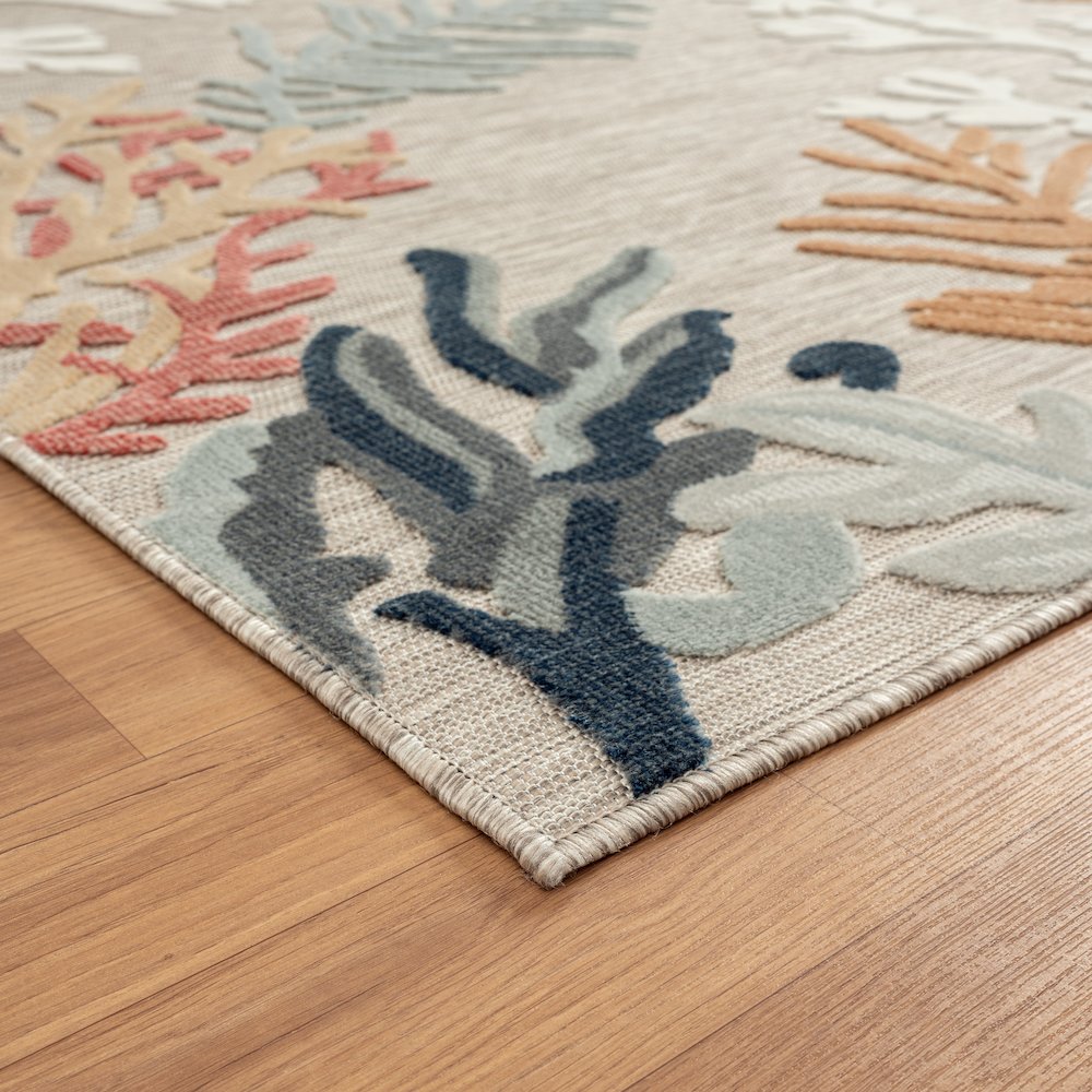 Coral Reef Hi-Low Coastal Gray Taupe Indoor Outdoor Area Rug. Picture 5