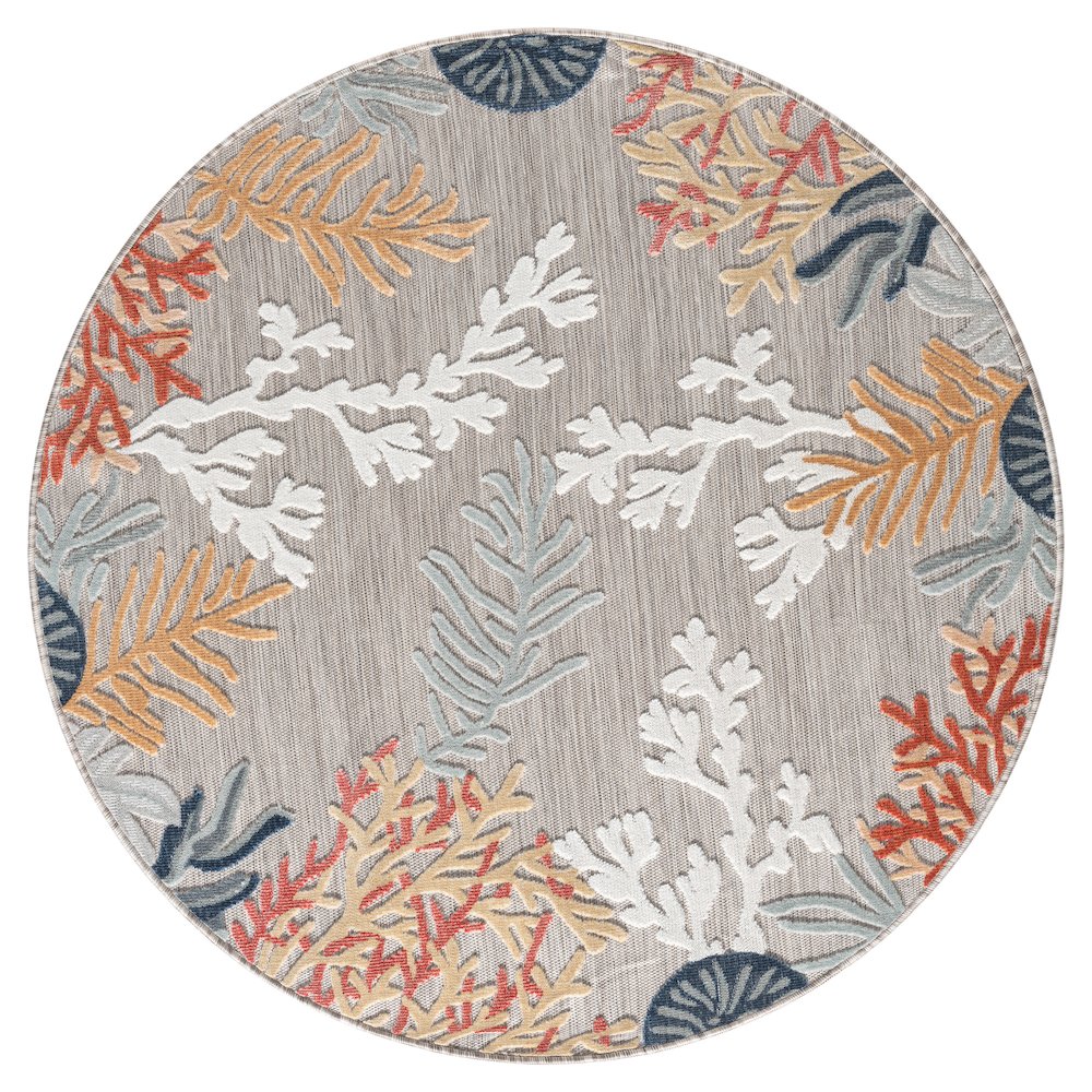 Coral Reef Hi-Low Coastal Gray Taupe Indoor Outdoor Area Rug. Picture 1