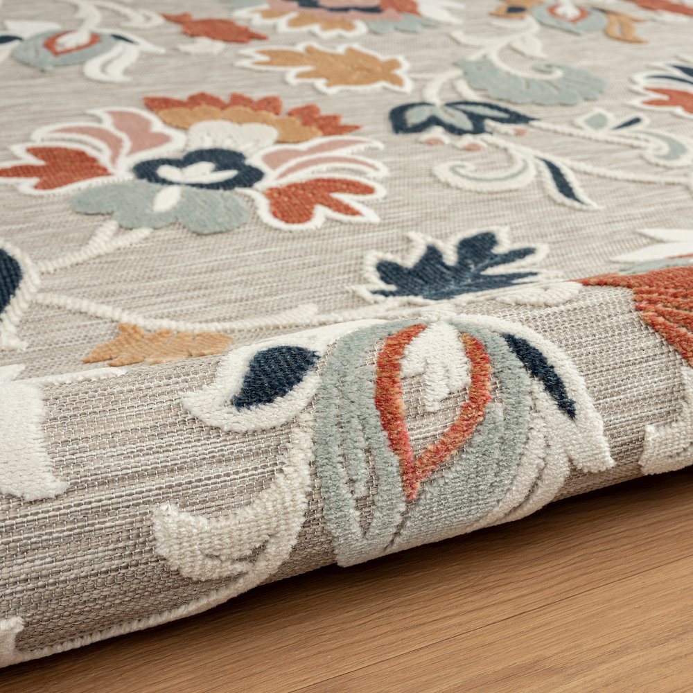 Floral Filigree Hi-Low Multicolored Indoor Outdoor Rug. Picture 4
